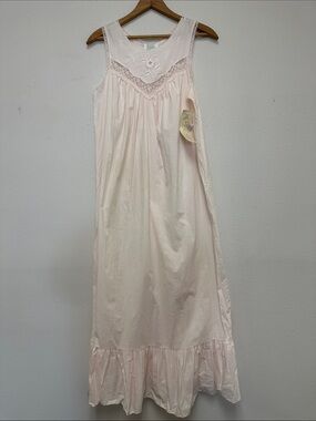 Vintage cotton long nightgown pink lace size small tags still attached